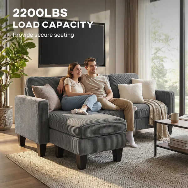 Sectional Sofa, L Shaped Couch, with Reversible Chaise or Ottoman, Dark Gray - product image 7