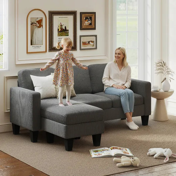 Sectional Sofa, L Shaped Couch, with Reversible Chaise or Ottoman, Dark Gray - product image 2