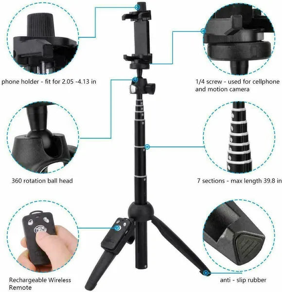 40 Inch Selfie Stick Tripod with Bluetooth Remote for iPhone and Android - product view 8
