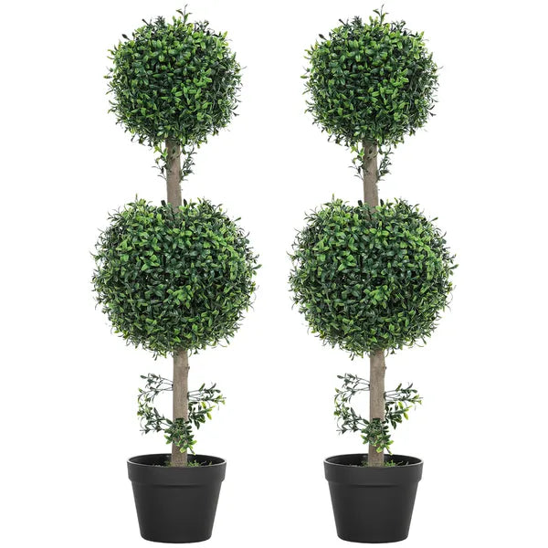 HOMCOM Set of 2 Artificial Ball Boxwood Topiary Trees, Fake Plants in Pot for Indoor Outdoor Living Room Green - product image 12