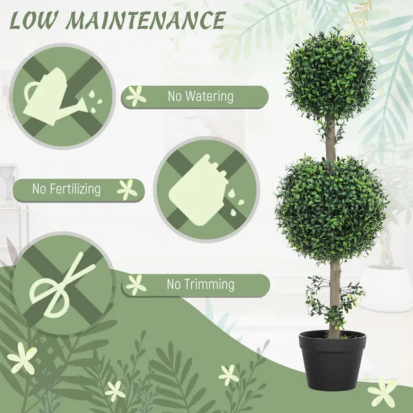 HOMCOM Set of 2 Artificial Ball Boxwood Topiary Trees, Fake Plants in Pot for Indoor Outdoor Living Room Green - product image 6