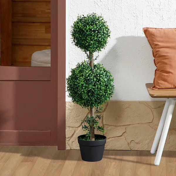 HOMCOM Set of 2 Artificial Ball Boxwood Topiary Trees, Fake Plants in Pot for Indoor Outdoor Living Room Green - product image 7