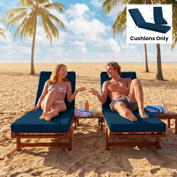 Outsunny Set of 2 Chaise Lounge Cushion, 4" Thick Outdoor Lounge Chair Cushions with Ties for Patio, 21" x 72 ", Navy Blue - product image 9