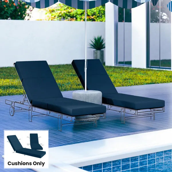 Outsunny Set of 2 Chaise Lounge Cushion, 4" Thick Outdoor Lounge Chair Cushions with Ties for Patio, 21" x 72 ", Navy Blue - product image 2