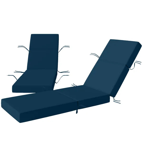 Outsunny Set of 2 Chaise Lounge Cushion, 4" Thick Outdoor Lounge Chair Cushions with Ties for Patio, 21" x 72 ", Navy Blue - product image 1