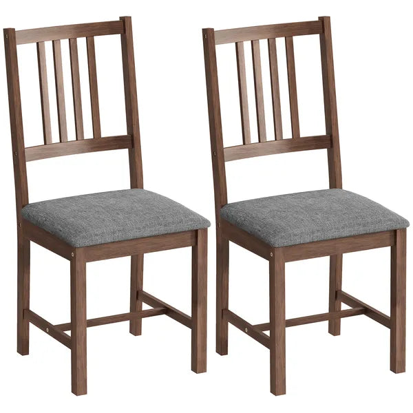 HOMCOM Set of 2 Dining Chairs, Upholstered Dining Room Chairs with Rubberwood Legs and Slat Backrest for Kitchen, Gray - product image 2