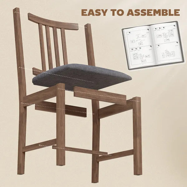 HOMCOM Set of 2 Dining Chairs, Upholstered Dining Room Chairs with Rubberwood Legs and Slat Backrest for Kitchen, Gray - product image 8