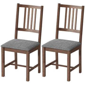 HOMCOM Set of 2 Dining Chairs, Upholstered Dining Room Chairs with Rubberwood Legs and Slat Backrest for Kitchen, Gray - product image 1
