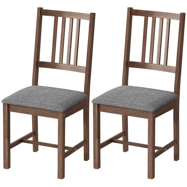 HOMCOM Set of 2 Dining Chairs, Upholstered Dining Room Chairs with Rubberwood Legs and Slat Backrest for Kitchen, Gray - product image 1