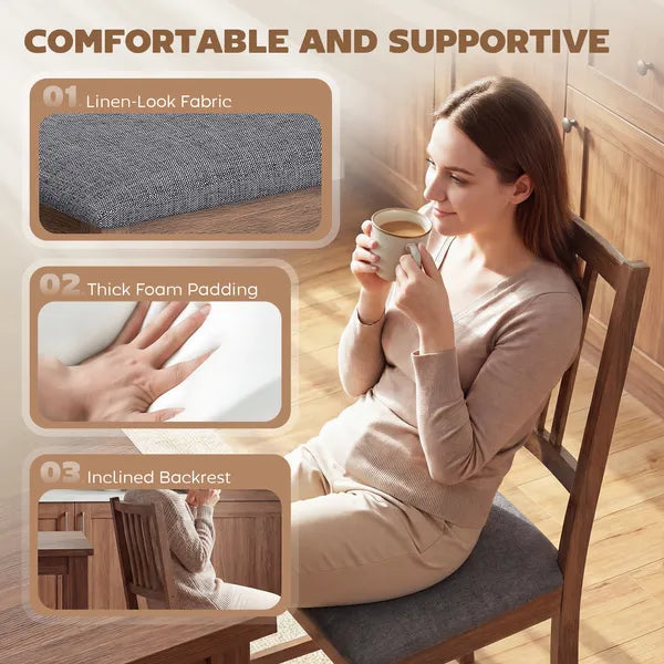HOMCOM Set of 2 Dining Chairs, Upholstered Dining Room Chairs with Rubberwood Legs and Slat Backrest for Kitchen, Gray - product image 5