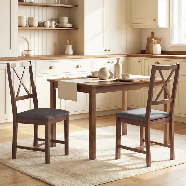 HOMCOM Set of 2 Dining Chairs, Upholstered X-Back Dining Room Chairs with Rubberwood Legs and Padded Seat for Kitchen, Gray - product image 10