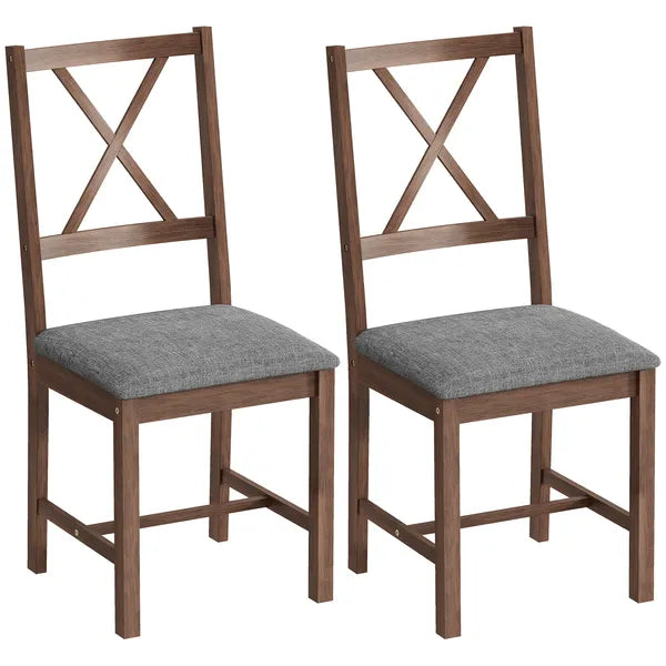 HOMCOM Set of 2 Dining Chairs, Upholstered X-Back Dining Room Chairs with Rubberwood Legs and Padded Seat for Kitchen, Gray - product image 2
