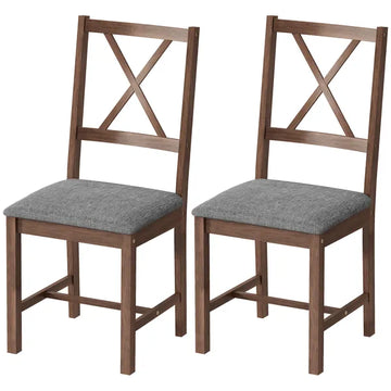 HOMCOM Set of 2 Dining Chairs, Upholstered X-Back Dining Room Chairs with Rubberwood Legs and Padded Seat for Kitchen, Gray - product image 1