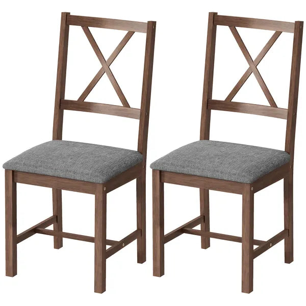 HOMCOM Set of 2 Dining Chairs, Upholstered X-Back Dining Room Chairs with Rubberwood Legs and Padded Seat for Kitchen, Gray - product image 1