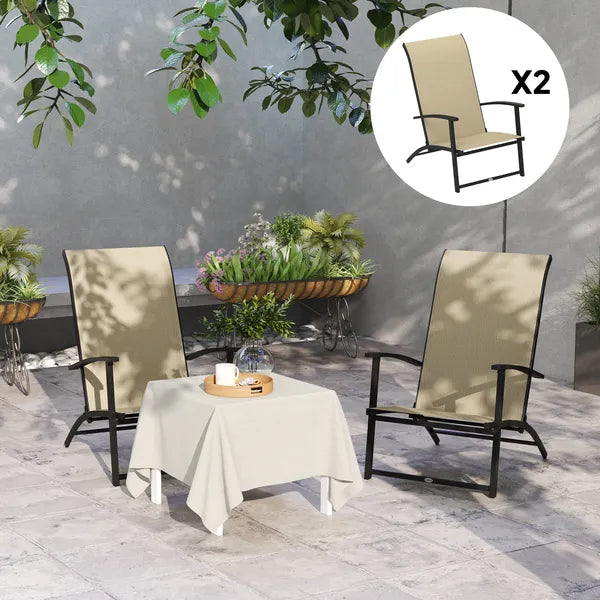 Outsunny Set of 2 Outdoor Dining Chairs with High Back, Armrests, Folding Patio Chairs for Patio, Lawn, Camping, Beige - product image 7