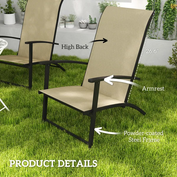 Outsunny Set of 2 Outdoor Dining Chairs with High Back, Armrests, Folding Patio Chairs for Patio, Lawn, Camping, Beige - product image 6