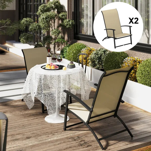 Outsunny Set of 2 Outdoor Dining Chairs with High Back, Armrests, Folding Patio Chairs for Patio, Lawn, Camping, Beige - product image 10