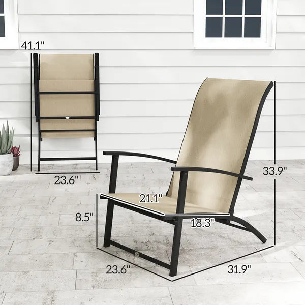 Outsunny Set of 2 Outdoor Dining Chairs with High Back, Armrests, Folding Patio Chairs for Patio, Lawn, Camping, Beige - product image 3