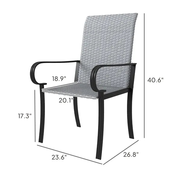 Outsunny Set of 2 Outdoor Wicker Dining Chairs with Armrest, Steel Frame, High Back and Deep Seating, Gray - product image 3