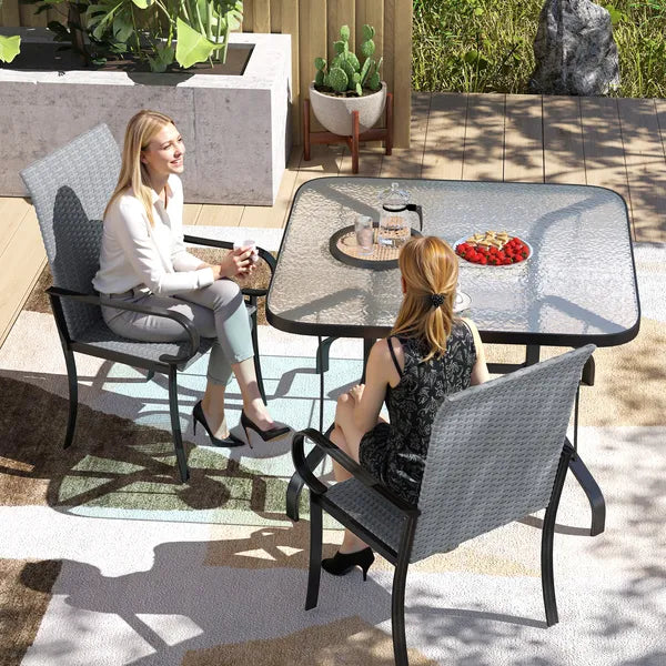Outsunny Set of 2 Outdoor Wicker Dining Chairs with Armrest, Steel Frame, High Back and Deep Seating, Gray - product image 7