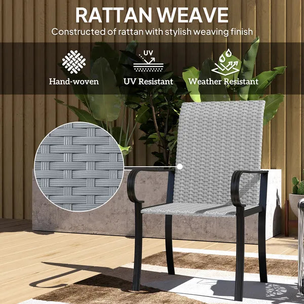 Outsunny Set of 2 Outdoor Wicker Dining Chairs with Armrest, Steel Frame, High Back and Deep Seating, Gray - product image 4