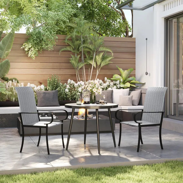 Outsunny Set of 2 Outdoor Wicker Dining Chairs with Armrest, Steel Frame, High Back and Deep Seating, Gray - product image 2