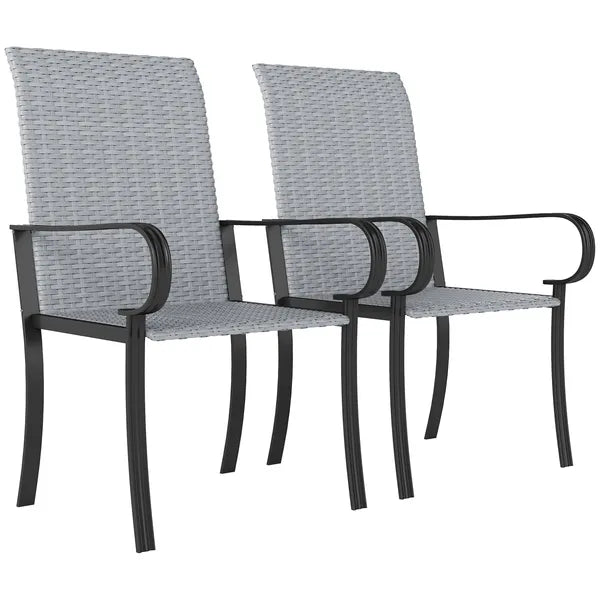 Outsunny Set of 2 Outdoor Wicker Dining Chairs with Armrest, Steel Frame, High Back and Deep Seating, Gray - product image 11