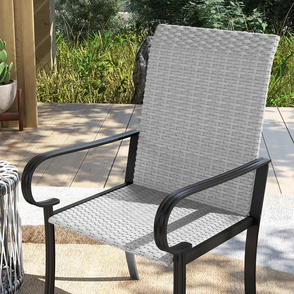 Outsunny Set of 2 Outdoor Wicker Dining Chairs with Armrest, Steel Frame, High Back and Deep Seating, Gray - product image 8