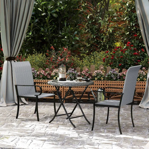 Outsunny Set of 2 Outdoor Wicker Dining Chairs with Armrest, Steel Frame, High Back and Deep Seating, Gray - product image 10