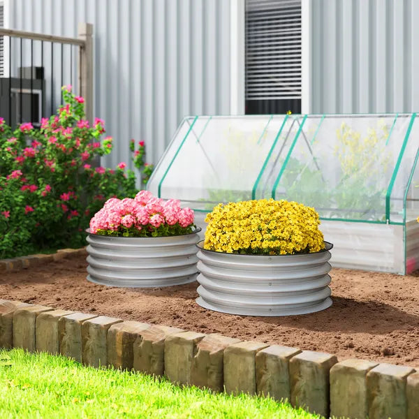 Set of 2 Raised Garden Bed, Metal Planter Box with Safety Edging, Easy-to-assemble Stock Tank 2'x2'x1' Silver - product image 2