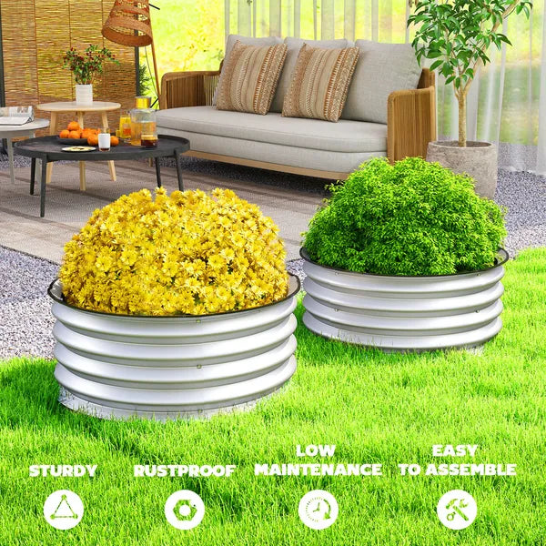 Set of 2 Raised Garden Bed, Metal Planter Box with Safety Edging, Easy-to-assemble Stock Tank 2'x2'x1' Silver - product image 7