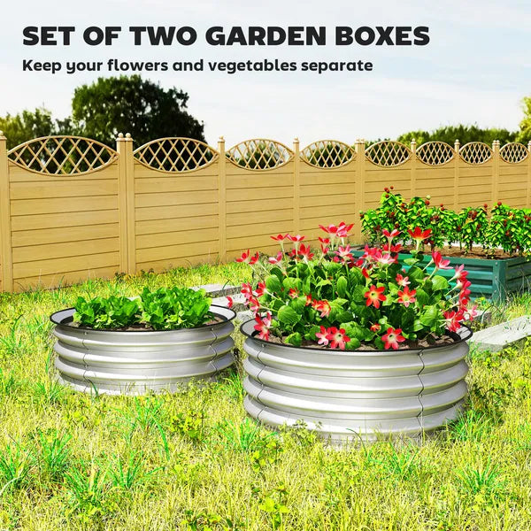 Set of 2 Raised Garden Bed, Metal Planter Box with Safety Edging, Easy-to-assemble Stock Tank 2'x2'x1' Silver - product image 4