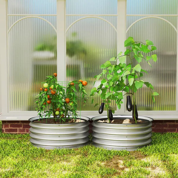 Set of 2 Raised Garden Bed, Metal Planter Box with Safety Edging, Easy-to-assemble Stock Tank 2'x2'x1' Silver - product image 10