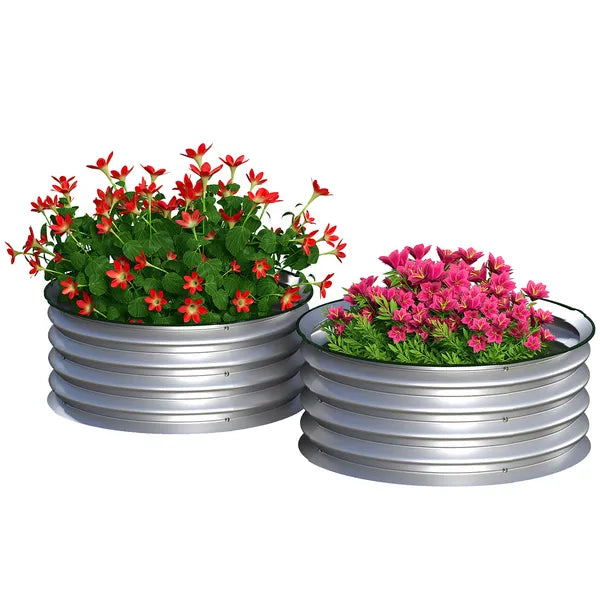 Set of 2 Raised Garden Bed, Metal Planter Box with Safety Edging, Easy-to-assemble Stock Tank 2'x2'x1' Silver - product image 11