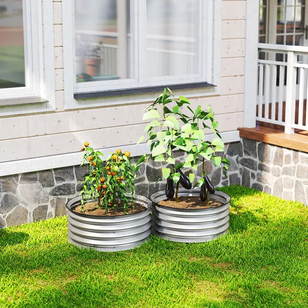 Set of 2 Raised Garden Bed, Metal Planter Box with Safety Edging, Easy-to-assemble Stock Tank 2'x2'x1' Silver - product image 8