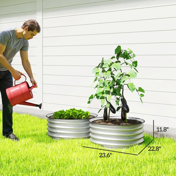 Set of 2 Raised Garden Bed, Metal Planter Box with Safety Edging, Easy-to-assemble Stock Tank 2'x2'x1' Silver - product image 3