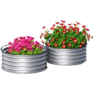 Set of 2 Raised Garden Bed, Metal Planter Box with Safety Edging, Easy-to-assemble Stock Tank 2'x2'x1' Silver - product image 1