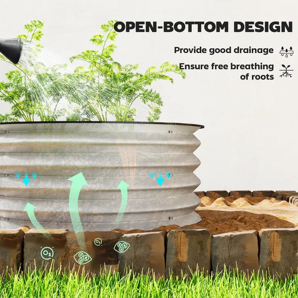 Set of 2 Raised Garden Bed, Metal Planter Box with Safety Edging, Easy-to-assemble Stock Tank 2'x2'x1' Silver - product image 5
