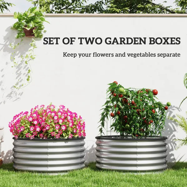 Outsunny Set of 2 Raised Garden Bed, Metal Planter Box with Safety Edging, Easy-to-assemble Stock Tank 3'x3'x1.4' Silver - product image 4
