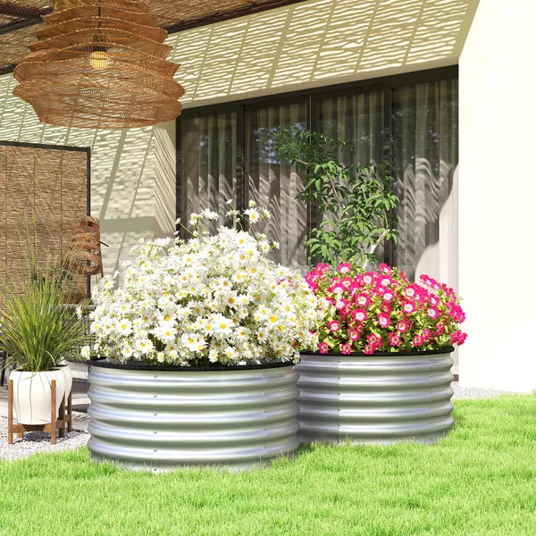 Outsunny Set of 2 Raised Garden Bed, Metal Planter Box with Safety Edging, Easy-to-assemble Stock Tank 3'x3'x1.4' Silver - product image 2