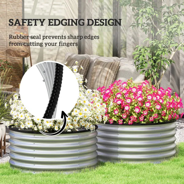 Outsunny Set of 2 Raised Garden Bed, Metal Planter Box with Safety Edging, Easy-to-assemble Stock Tank 3'x3'x1.4' Silver - product image 6