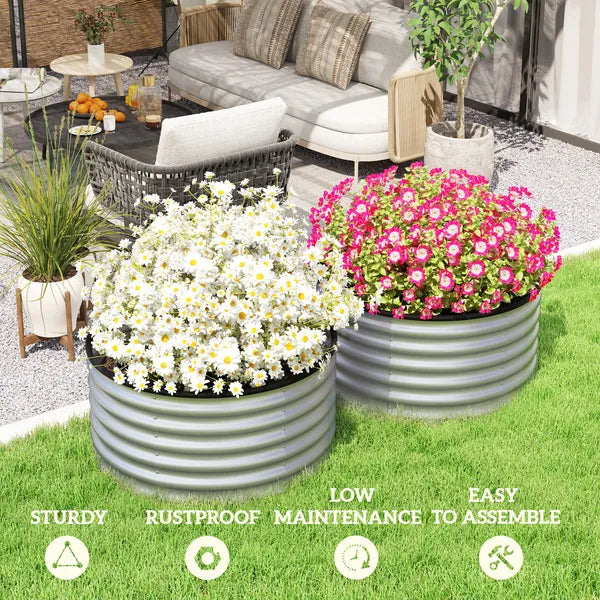 Outsunny Set of 2 Raised Garden Bed, Metal Planter Box with Safety Edging, Easy-to-assemble Stock Tank 3'x3'x1.4' Silver - product image 7