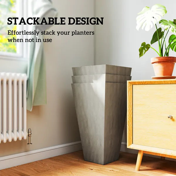 Outsunny Set of 3 28" Tall Plastic Planterswith Drainage Hole, Outdoor Flower Plant Pots, Indoor Planters for Porch Patio and Deck, Gray - product image 7