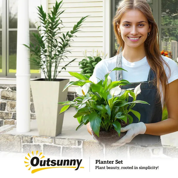 Outsunny Set of 3 28" Tall Plastic Planterswith Drainage Hole, Outdoor Flower Plant Pots, Indoor Planters for Porch Patio and Deck, Gray - product image 9