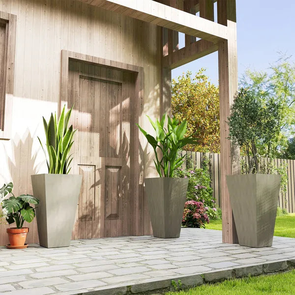 Outsunny Set of 3 28" Tall Plastic Planterswith Drainage Hole, Outdoor Flower Plant Pots, Indoor Planters for Porch Patio and Deck, Gray - product image 10