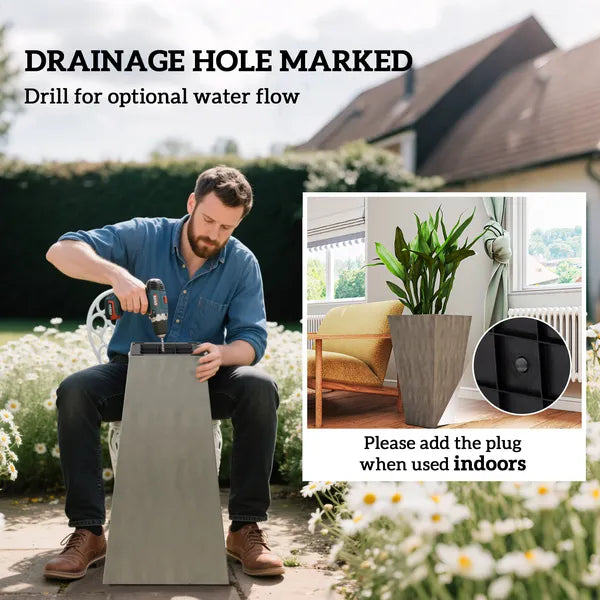 Outsunny Set of 3 28" Tall Plastic Planterswith Drainage Hole, Outdoor Flower Plant Pots, Indoor Planters for Porch Patio and Deck, Gray - product image 5