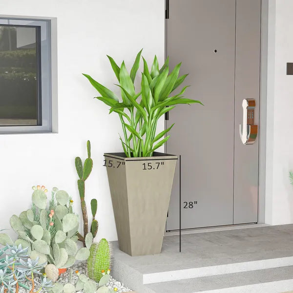 Outsunny Set of 3 28" Tall Plastic Planterswith Drainage Hole, Outdoor Flower Plant Pots, Indoor Planters for Porch Patio and Deck, Gray - product image 3
