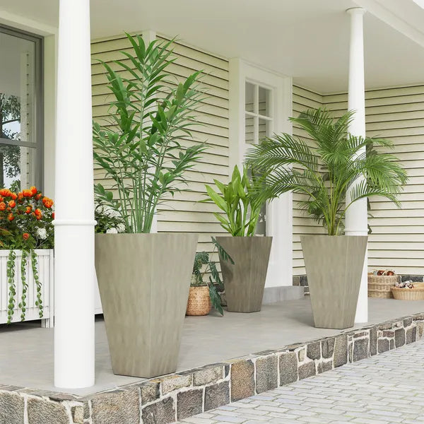 Outsunny Set of 3 28" Tall Plastic Planterswith Drainage Hole, Outdoor Flower Plant Pots, Indoor Planters for Porch Patio and Deck, Gray - product image 2
