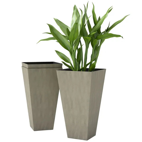 Outsunny Set of 3 28" Tall Plastic Planterswith Drainage Hole, Outdoor Flower Plant Pots, Indoor Planters for Porch Patio and Deck, Gray - product image 1