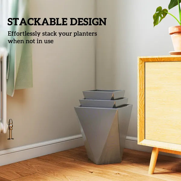 Set of 3 MgO Tall Planters Indoor Outdoor Stackable Flower Pots with Drainage Holes for Garden Balcony Gray - product image 6